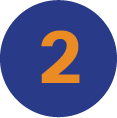 Blue circle with the number two in bold orange font, representing a numerical ranking or step in a sequence.
