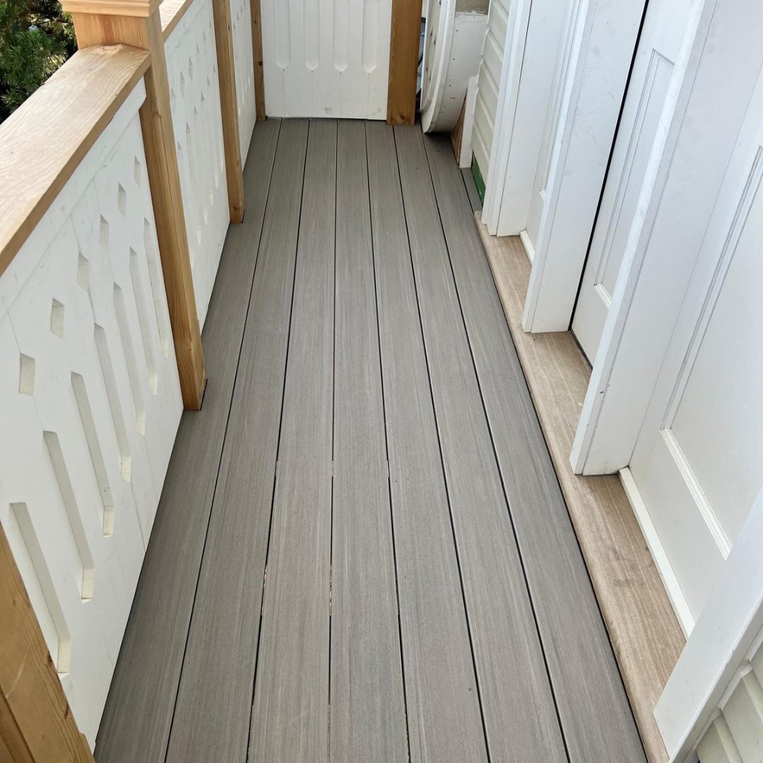Gray composite decking.