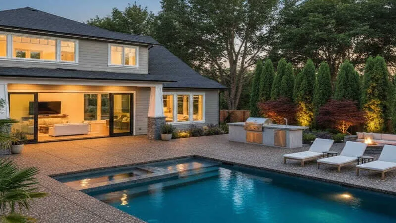 Exposed Aggregate Patio for a pool backyard