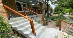 Concrete steps with wooden railings