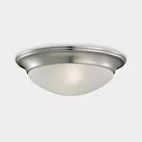 Flush mount ceiling light with a brushed metal rim and frosted glass cover.