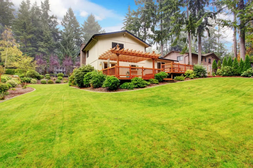 multi-level deck design with a sloped yard