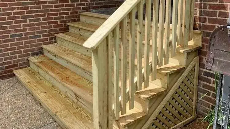 Pressure-treated wooden stairs