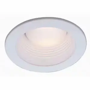Recessed ceiling light with a white trim and frosted glass diffuser.