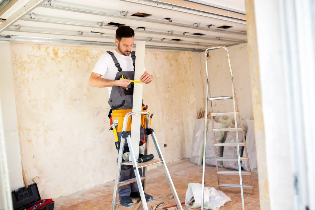 A contractor working on a small home additions project
