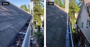 Before and after comparison of a gutter cleaning