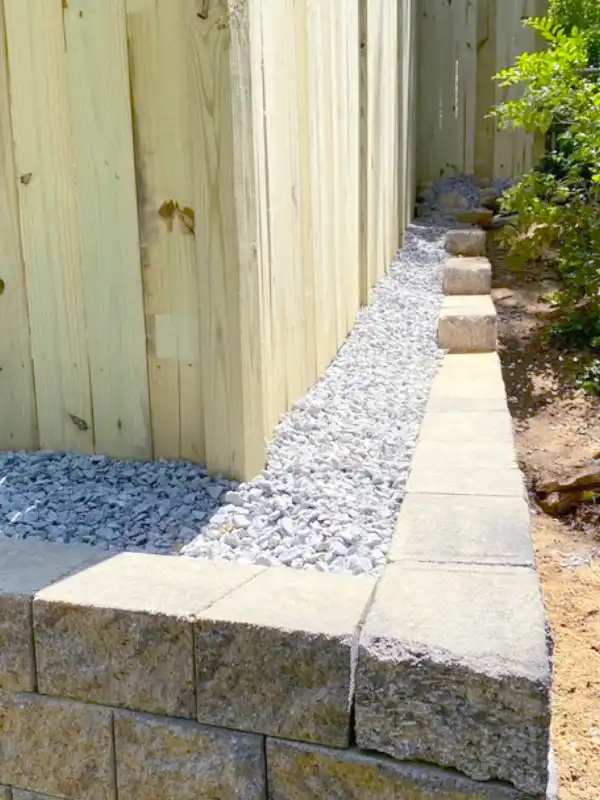 2ft. Paver Retaining Wall, French Drain, and 6ft. Pressure Treated Wood Fence, Fairfax, Virginia