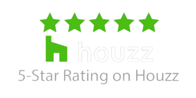 Houzz logo with a five-star rating below it and the text "5-Star Rating on Houzz."