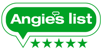 Green logo of Angie's List with five stars below.