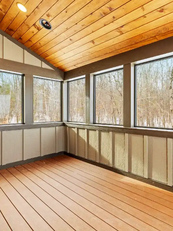 Inside view of an enclosed screened-in porch
