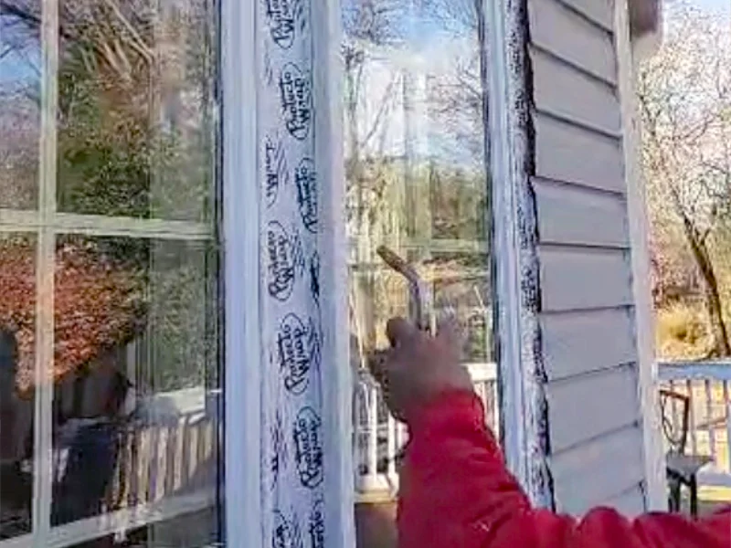 Contractor applying heat to protective sealing
