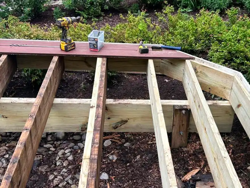 Repaired deck framing with fascia installation and reinforced beam support in Great Falls VA