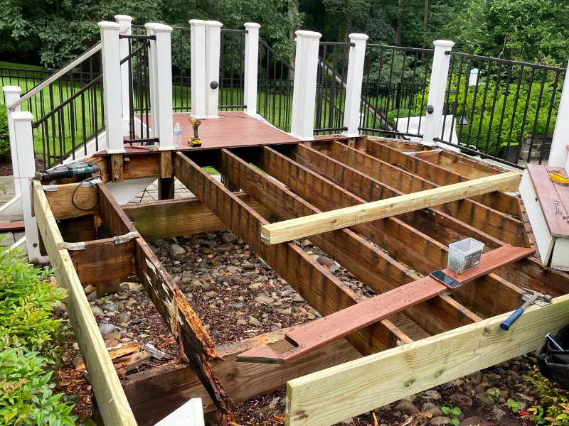 Replaced damaged deck framing and structural joists in Great Falls VA