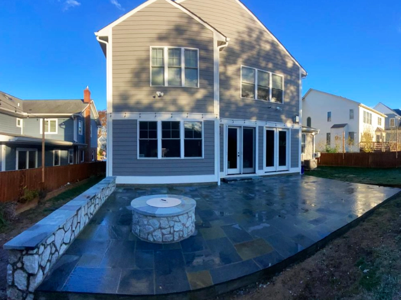 Finished bluestone patio and outdoor living space in Kensington MD