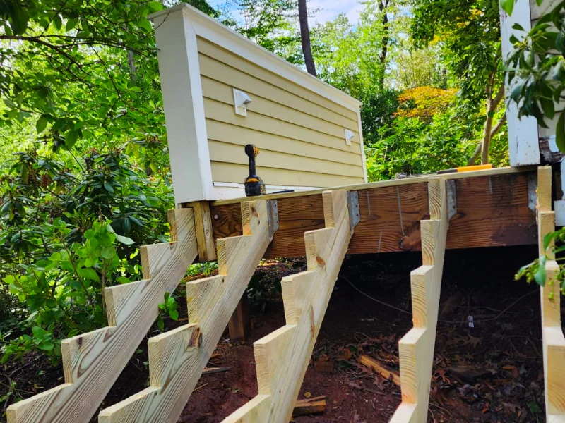 Front entry stair framing during reconstruction work