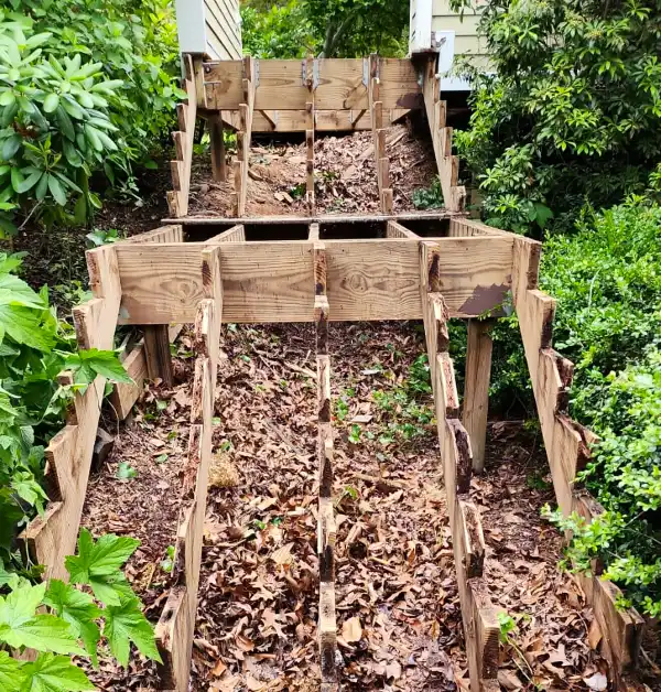 Old deteriorated front deck stairs before reconstruction in McLean VA
