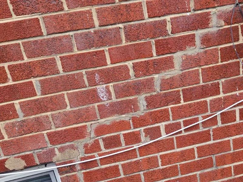 Close-up of repaired mortar joints during masonry repair process in Temple Hills, MD
