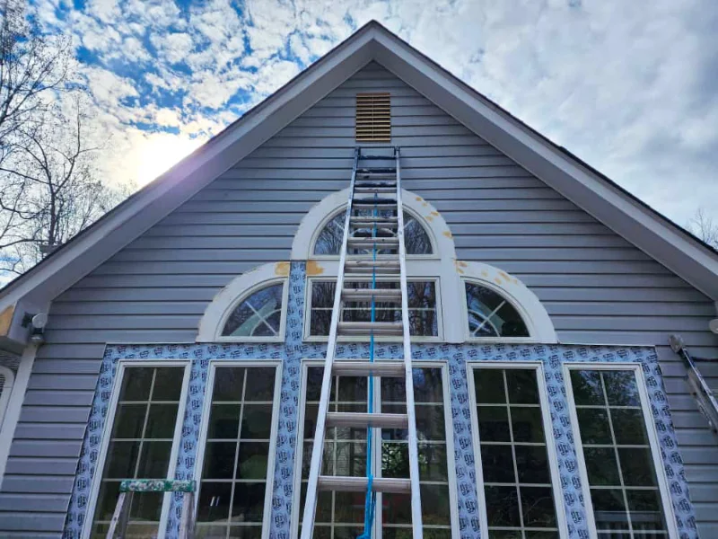 Sunroom gable trim repair in progress
