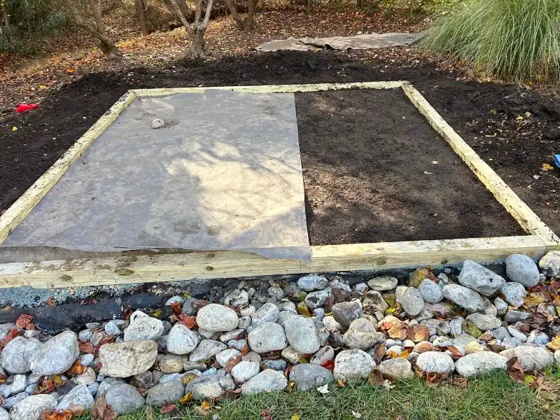 Wooden frame with gravel base, build in progress