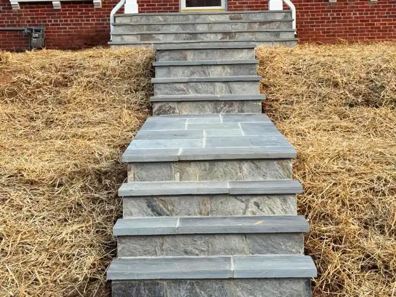 new flagstone walkway, staircase, and patio landing