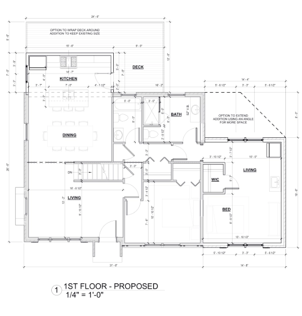 Proposed architectural floor plan illustrating the layout for the basement in-law suite renovation.